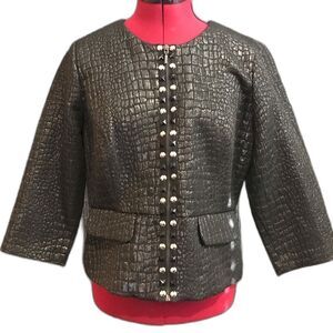 Ruby Road Jacket Women’s Size 8 Black Metallic Zipper Closure Beaded 3/4 Sleeve